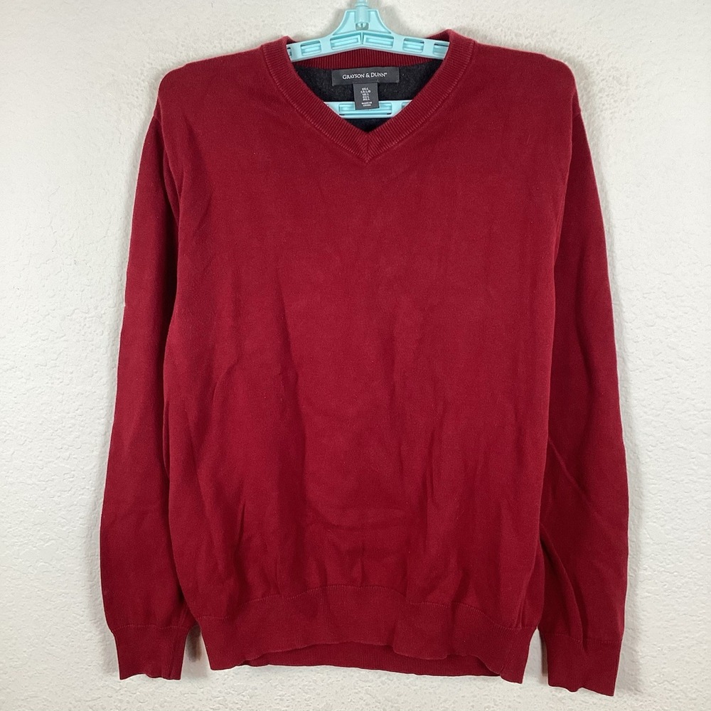 Grayson & Dunn Mens Sweater Sz L Large Long Sleeve Red V Neck Solid Excellent